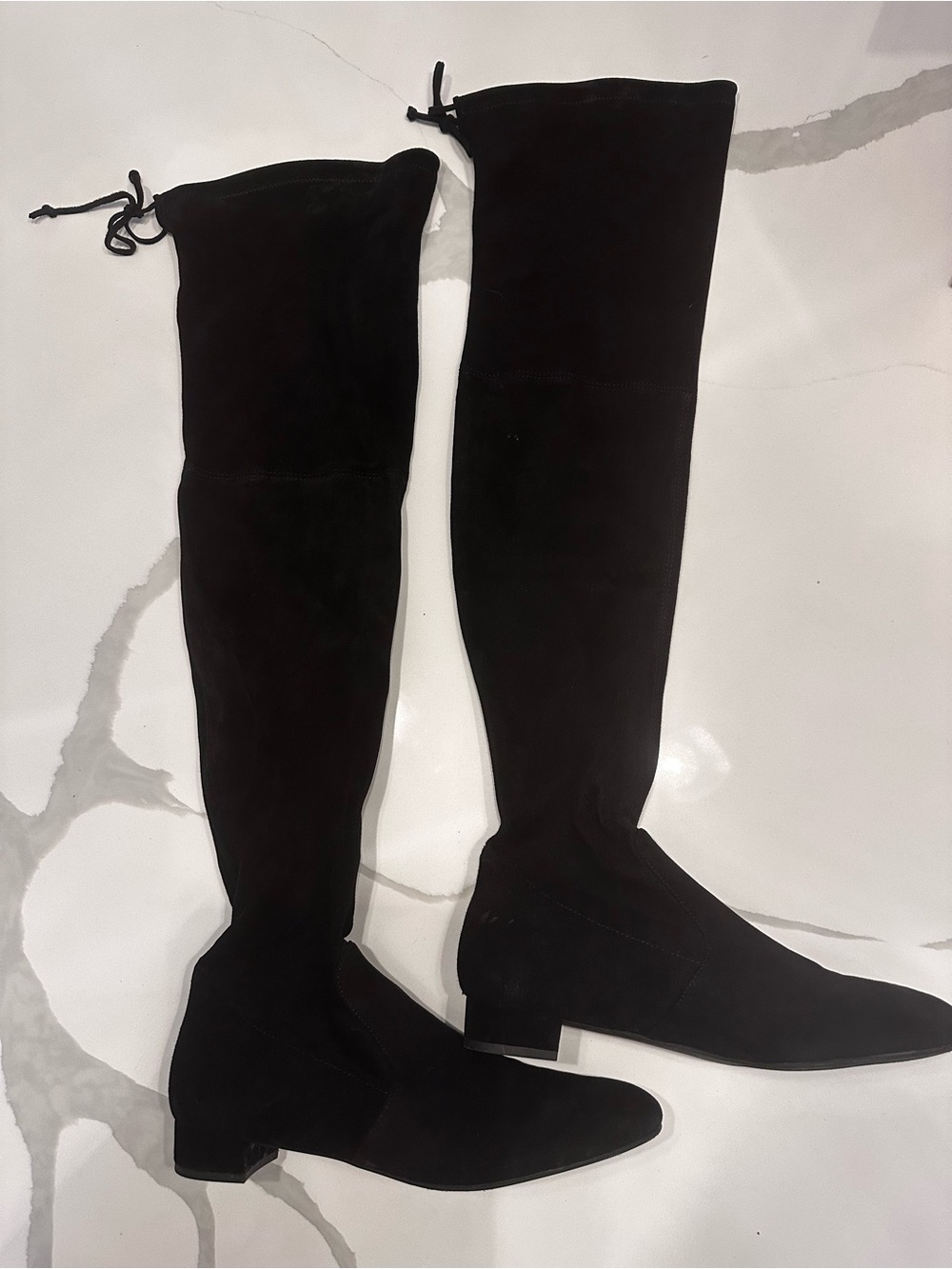 Stuart Weitzman Tall Black Suede Over-the-Knee Boots with Tie